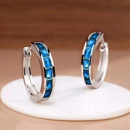 Classic Design Hoop Earrings,  Full with Princess Square CZ's.   Simple and Elegant Accessories Versatile Jewelry Perfect for MOTHERS DAY Gift