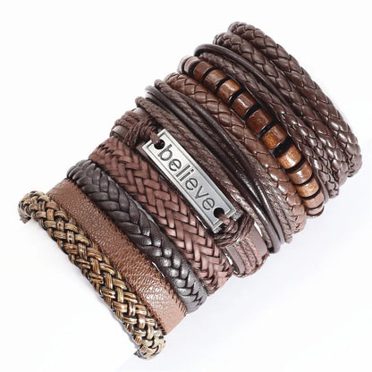 10 Pcs/set Black Wrap Woven, Handmade Mens  Bracelets. Male / Female Leather Bracelets.