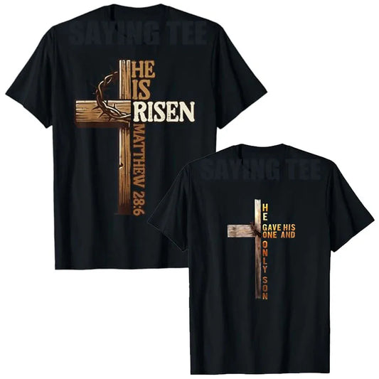 Easter Cross,  He Is Risen, Jesus/ Christian,  Men /Women T-Shirt, Bible verse John 3:16.