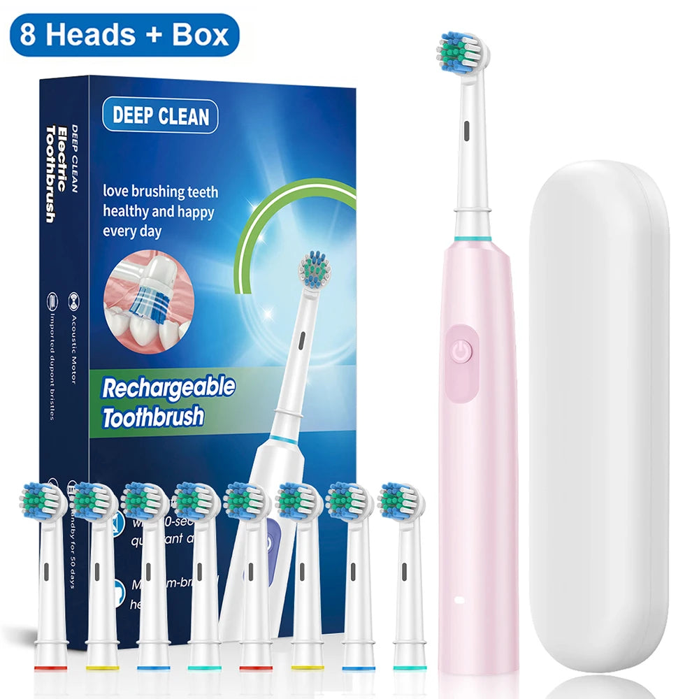 Electric Toothbrush with Rotar Motion, Rechargeable Electric Toothbrush for Adults,  Rotating Electric Toothbrushes with 8 Soft Brush Heads