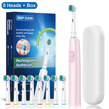 Electric Toothbrush with Rotar Motion, Rechargeable Electric Toothbrush for Adults,  Rotating Electric Toothbrushes with 8 Soft Brush Heads