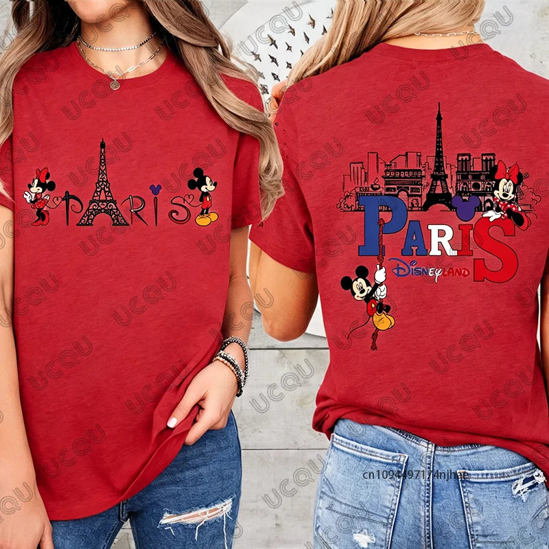 2026 Summer Mickey & Minnie Love Paris Print Mom and Dad Children Cotton T-shirt Short Sleeve Parent-Child Tees Casual Tops.  GREAT FATHERS DAY Gift   whether your taking that trip to Paris, or just wishing.