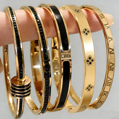 5/1pcs Black Zircon Inlay.  Series  of Stainless Steel Bracelets for Women /Men Fashion  Stacking Jewelry Gift Great item for MOTHERS DAY Gift