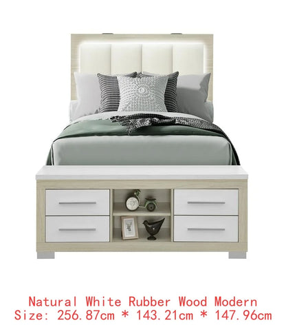 Natural White Full Bedroom Set 5 Pieces - Modern Design for Cozy Spaces, Includes Bed Frame, Nightstands, Dresser and Mirror