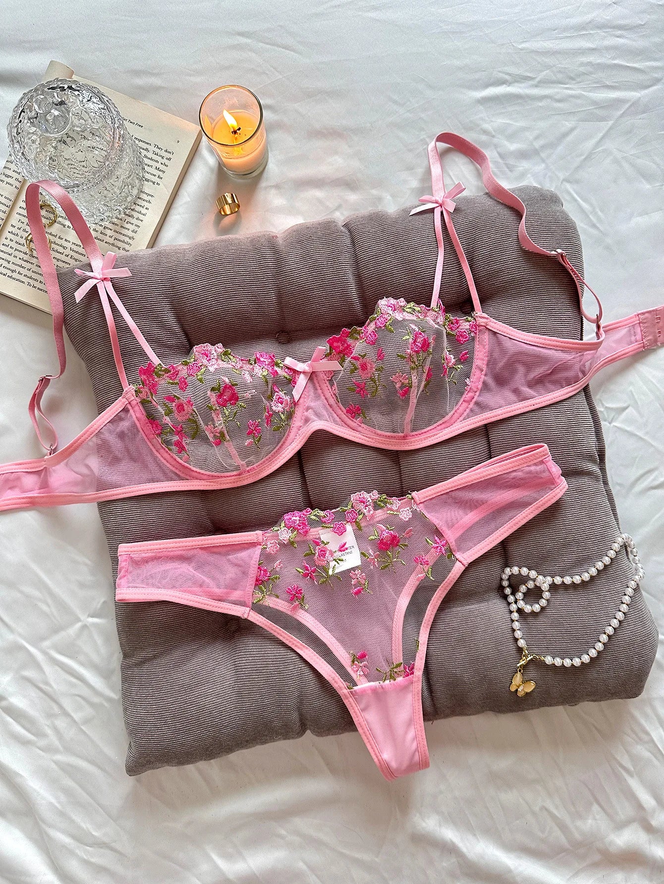 New Sexy Lace Floral Lingerie Set,  Women's Underwear  with Transparent Bra