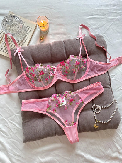 New Sexy Lace Floral Lingerie Set,  Women's Underwear  with Transparent Bra