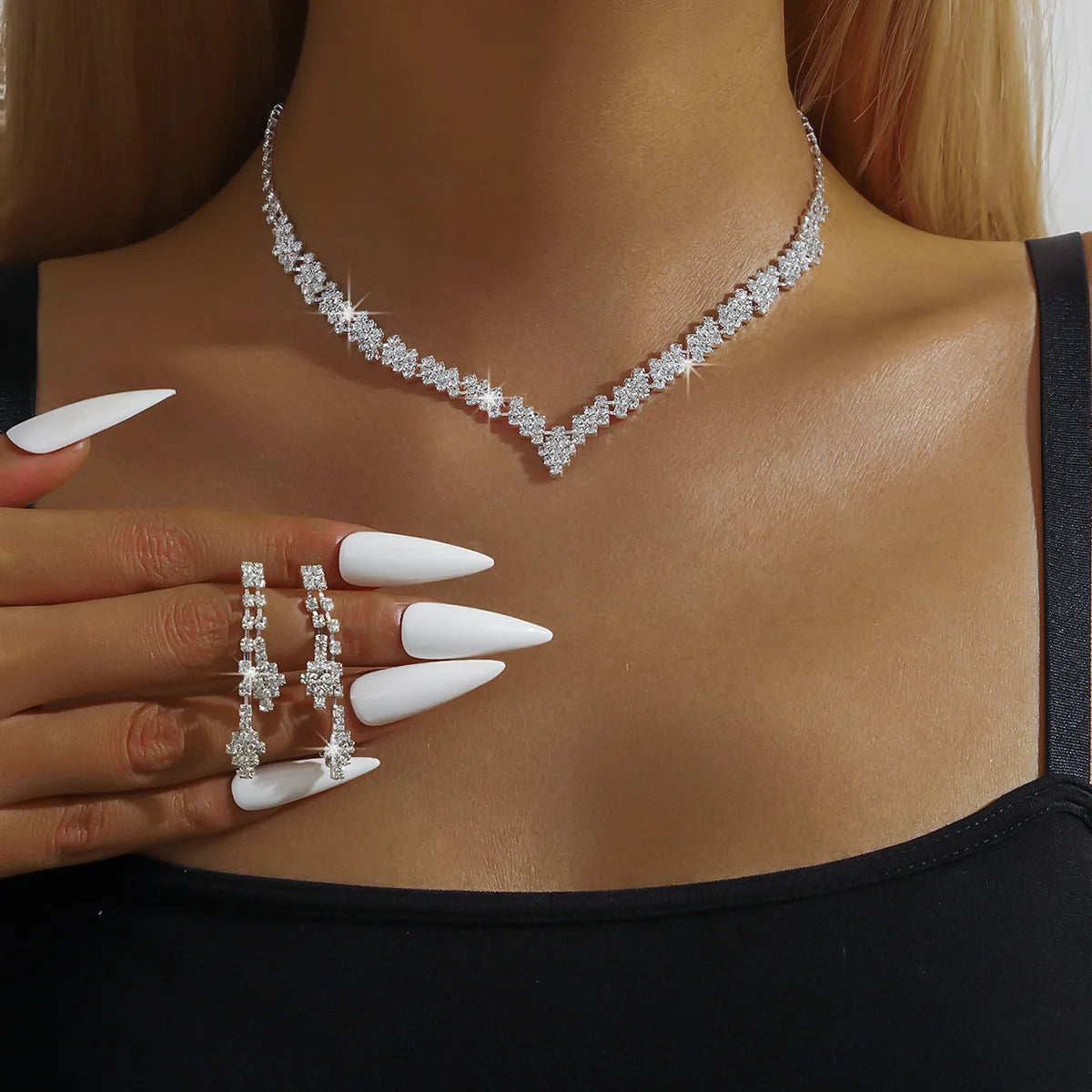 Fashionable silver plated rhinestone folding tassel earrings, necklace bracelet for weddings, Holidays, any Special Occasion such as Mothers Day!