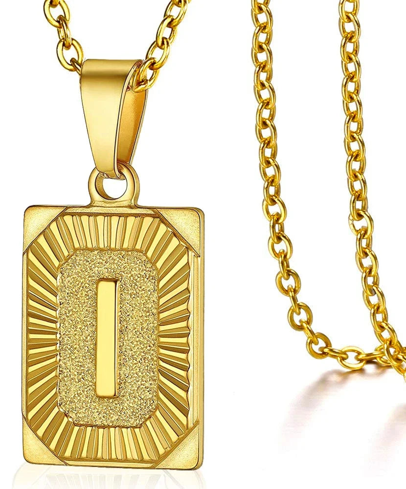Initial Pendant Necklace for Women/MEN.  Simple Stainless Steel Cuba Link Charm.  Letter Square Neckla Jewelry 
MATHCING  Giftts