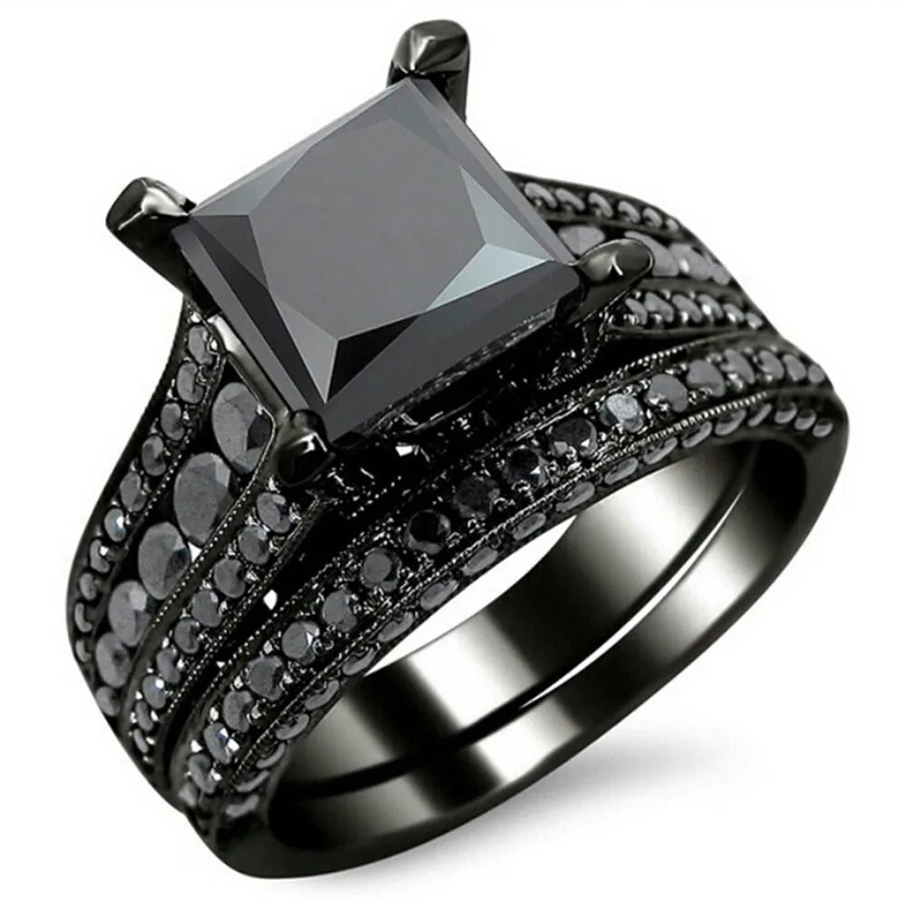 Charming Couple Rings.  Romantic Womens Purple Rhinestones CZ Rings Set.  Trendy Mens Stainless Steel Celtic Dragon Rings  for Weddings, Engagements and Occasions