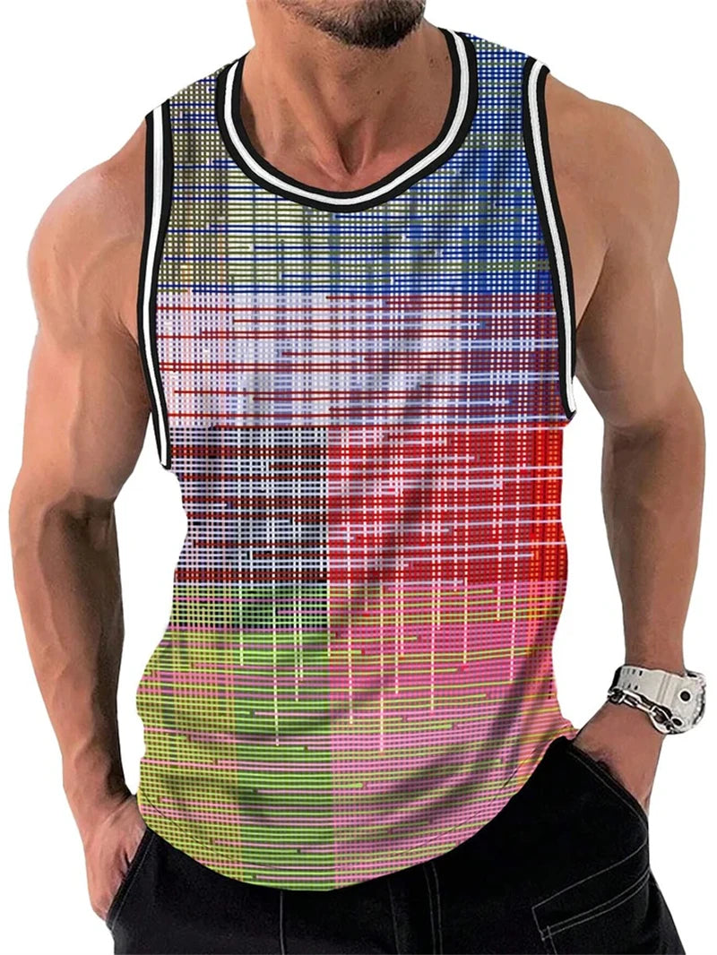 Retro Striped Graphic Tank Tops For Men. Casual Summer Sleeveless 3D Printed Vest,  Loose Crew Neck Quick Dry Sports Tees.  10 different Stripe Choices.  Lots of size choices also.