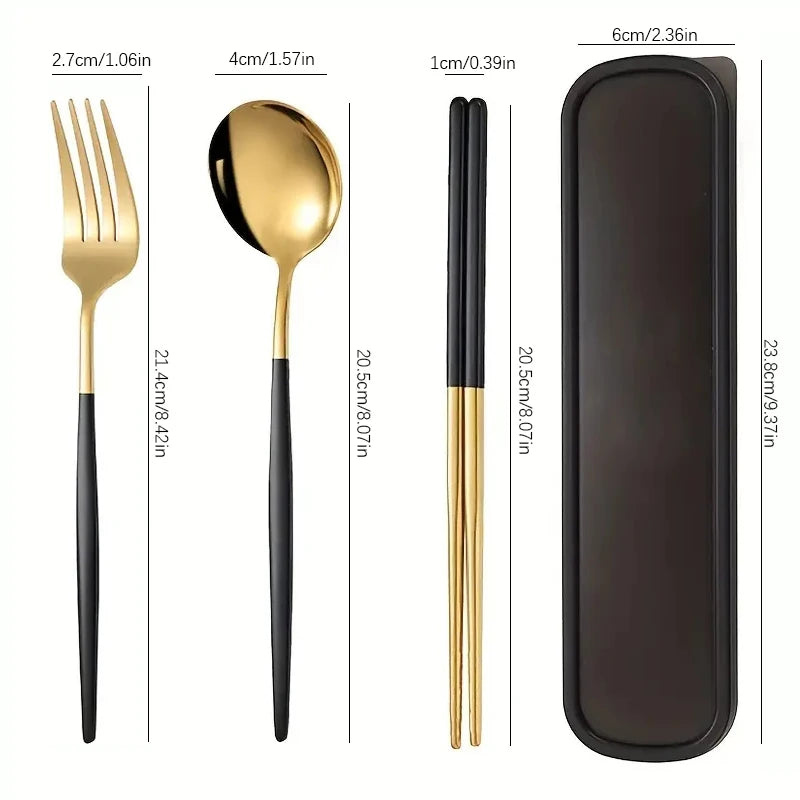 3pcs Thin Portuguese portable stainless steel cutlery  including chopsticks, forks, spoons, student, home,  outdoor,  picnic tableware.  REALLY attractive with the Forest Green Dinnerware.
