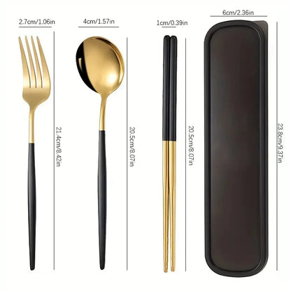 3pcs Thin Portuguese portable stainless steel cutlery  including chopsticks, forks, spoons, student, home,  outdoor,  picnic tableware.  REALLY attractive with the Forest Green Dinnerware.