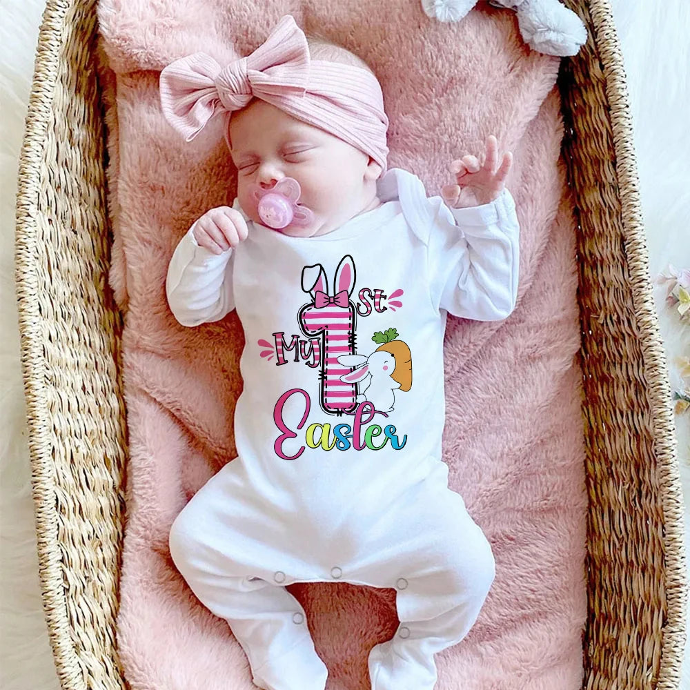 'My First Easter Bunny' Printed Baby, Babygrow Sleepsuit, Bodysuit  for Newborn, Coming Home Hospital Outfit, Infant Easter Party Romper