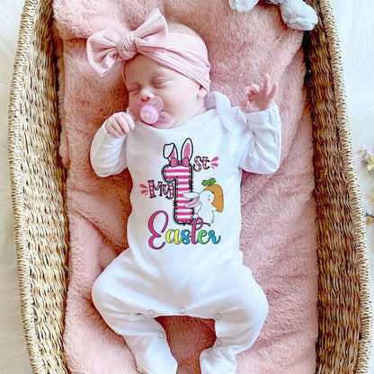 'My First Easter Bunny' Printed Baby, Babygrow Sleepsuit, Bodysuit  for Newborn, Coming Home Hospital Outfit, Infant Easter Party Romper