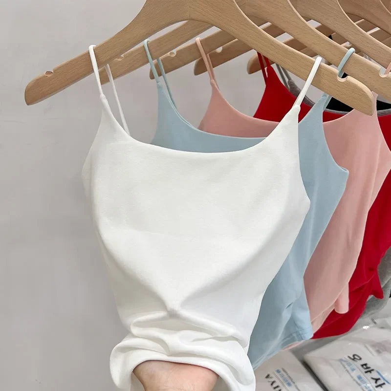 SIX Solid color SPAGHETTI  Tank Top.   Women's Cotton Summer Tank Tops,  New Slim Fit with  SLIGHT STRETCH for  Girls/Women. Waist Cinched .