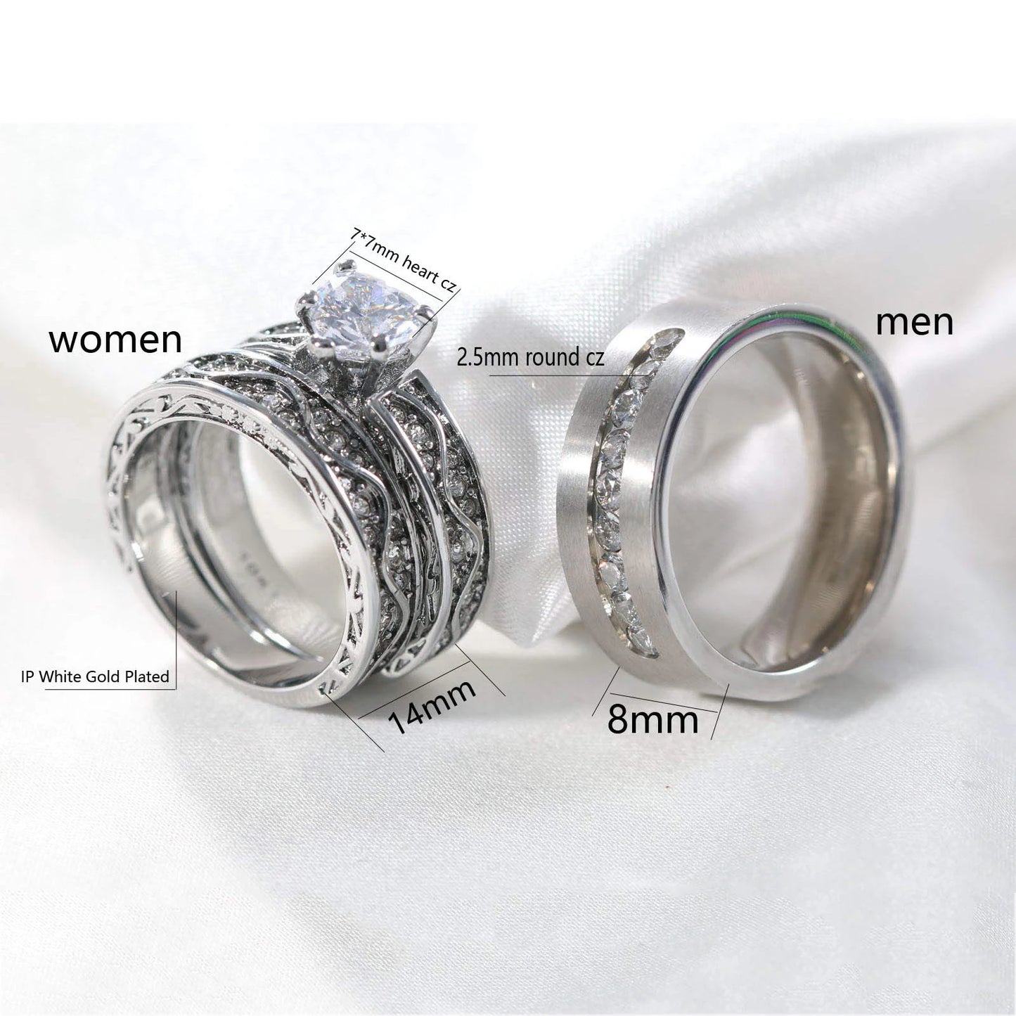 Fashion Couple Rings Men's CZ Stainless Steel Ring, Womens  Heart Cut Crystal Rhinestones Ring Set Wedding  Annniversary, Engagement Jewelry