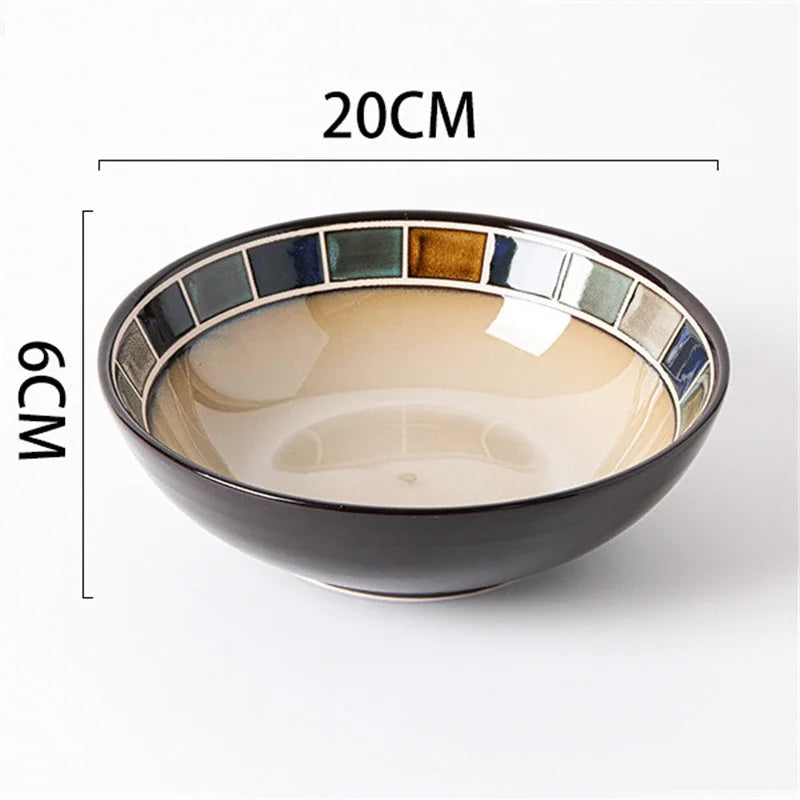Japanese rural ceramic tableware Vine leaf soup bowl Lamian Noodles bowls Hot vegetable bowls Cover and pour rice bowl bowl set