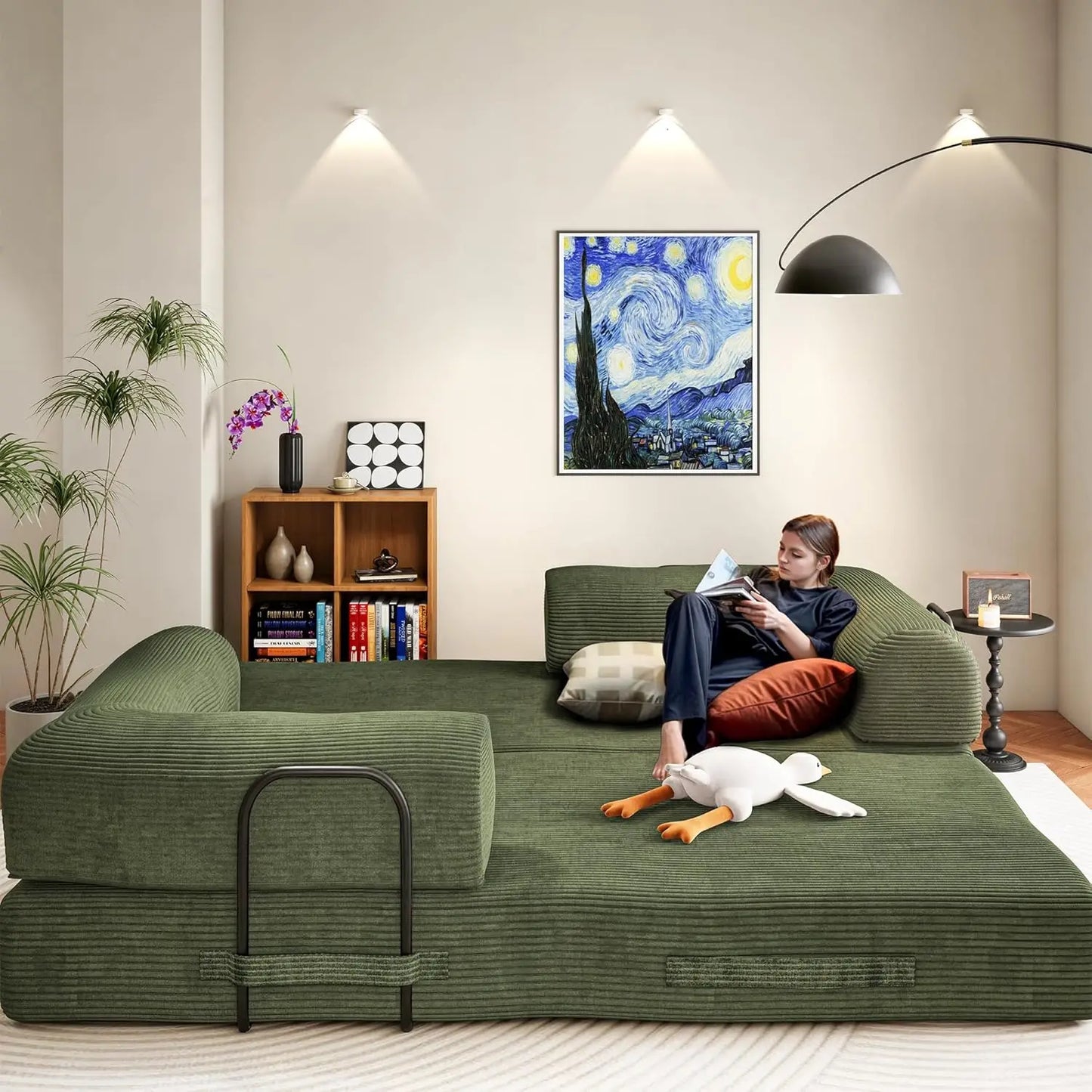 79" Convertible Sofa Bed, Boneless Corduroy Sleeper,  Foldable Modular Couch, Memory Foam Compressed Sofa in A Box, Customized