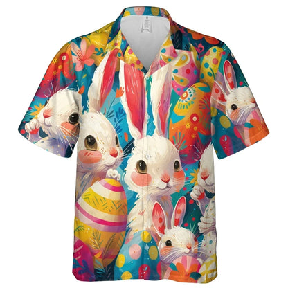 Happy Easter Day Graphic Beach Shirt,  Fashion Gifts,  Short Sleeve,  Cartoon Rabbit/ Egg