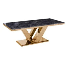 Mirror Furniture,  6 Seats Dining Table, Gold Marble,  Deluxe Glass Dining Table
