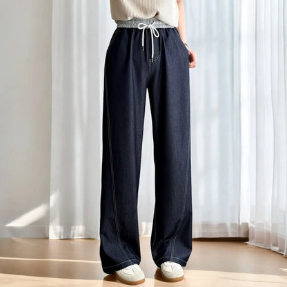 Spring Summer Wide Leg Jeans.  100kg  Temperament Color,  Waist Thin,  Lyocell Plus Size Women, Bright Line,  Straight Trousers