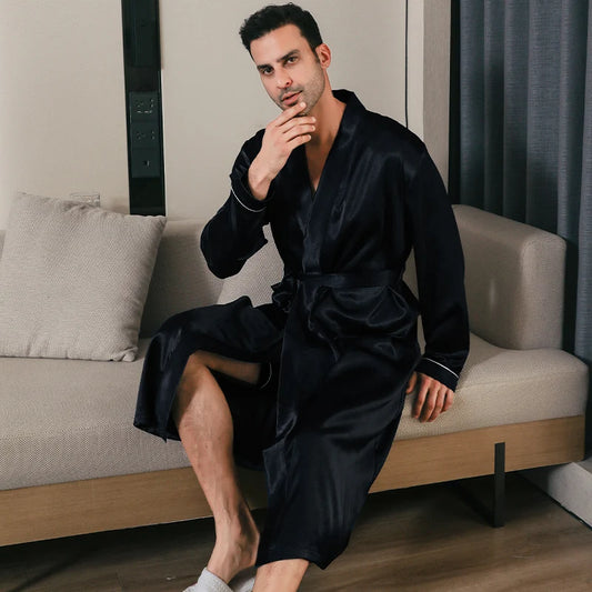 Mens spring and autumn silk /thin/ style -oversized pajamas, long sleeved bathrobes, ice silk bathrobes,  clothing  for summer