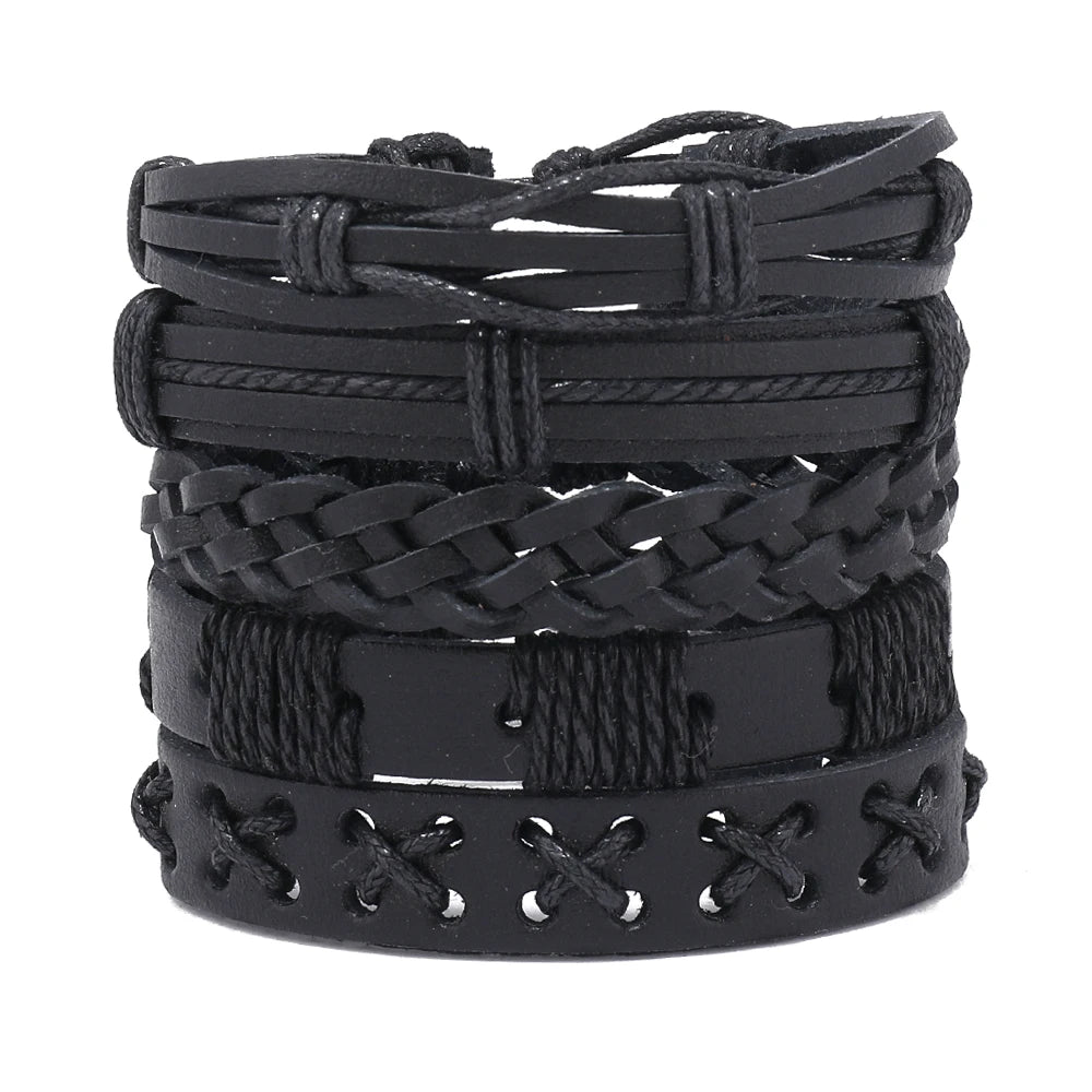 5pcs  black leather braided  bracelet for men /women