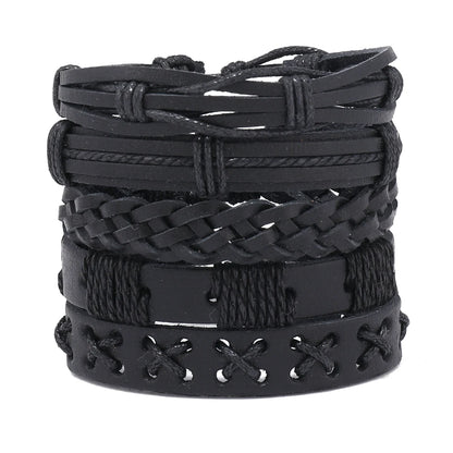 5pcs  black leather braided  bracelet for men /women
