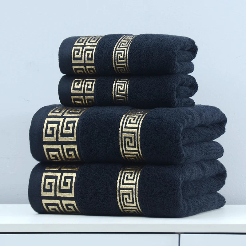2pcs Black Bath Towels for Adults 100% Cotton Solid Terry Beach Towel Absorbent Yoga Shower Towels Bathroom Christmas Gift