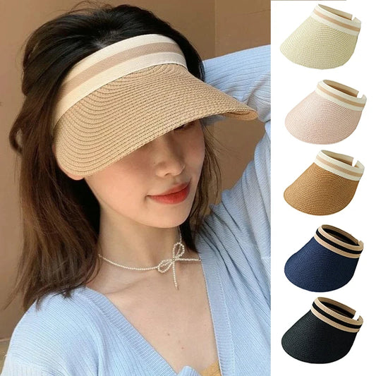 Style "A" is all gone( With the 3 Stripes. ) Styles "B" and "C" are available.  Summer,  Empty Top Straw Hat for Women, Outdoor for Sunscreen .  Visor for  Female,  Handmade,  UV Protection, Big Brim Sun Hat/Visor.    The pi