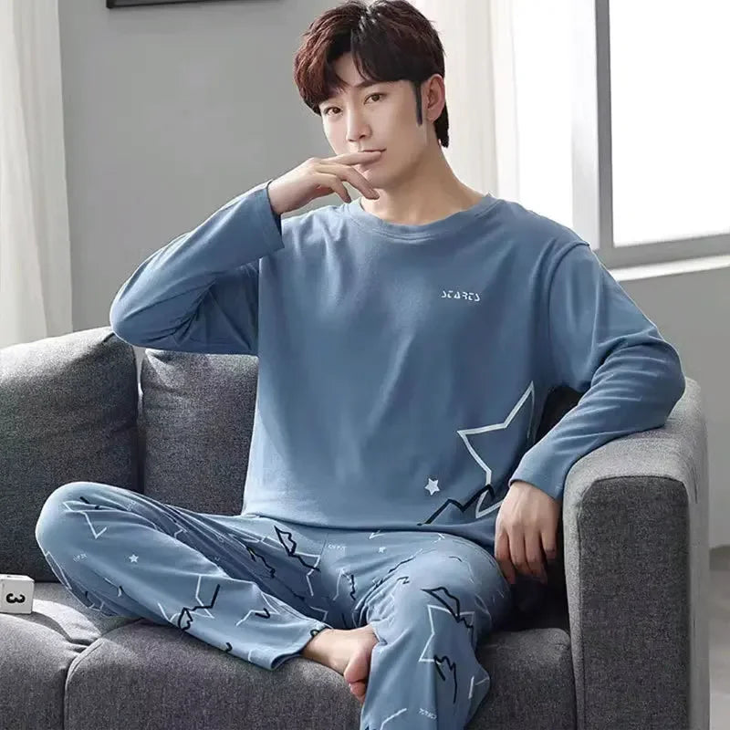 2PC. Set Men Pajamas.  Long-Sleeved Version of the Simple Button down Tops and Pants  for Nightwear  and Homewear.