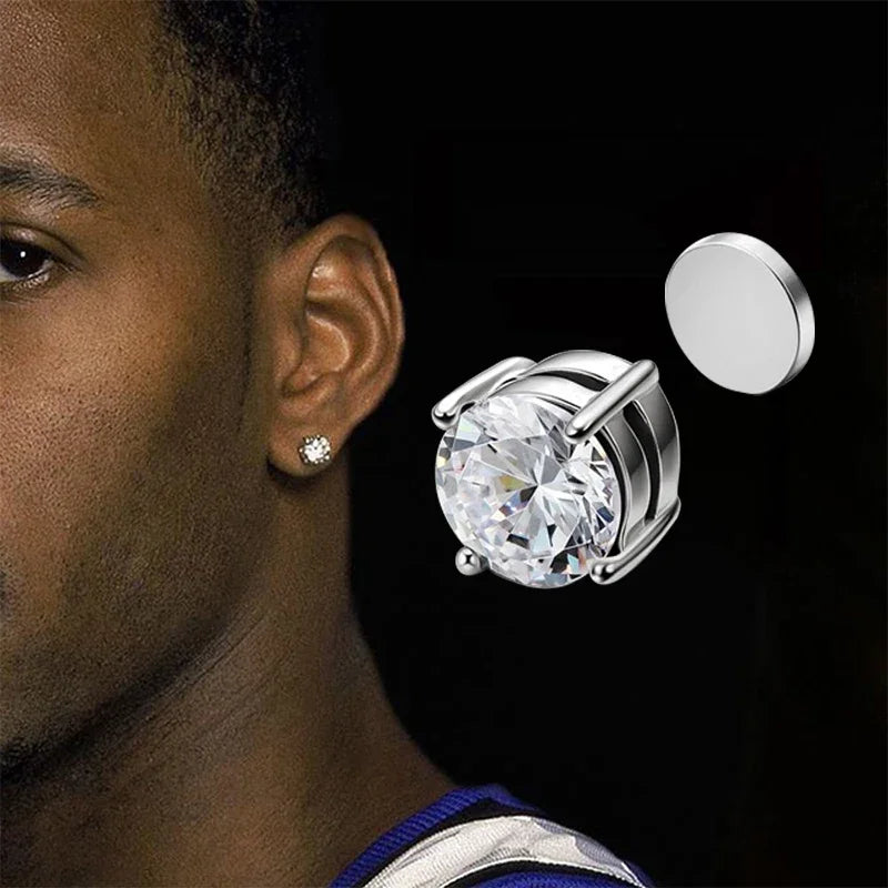 3 Pairs Crystal,  Strong Magnetic Ear Stud, Clip Earrings for Men and Women, Round  and square with 3 color choices for the framework.  Zircon, Magnet Earrings, Non Piercing Jewelry