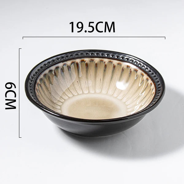 Japanese rural ceramic tableware Vine leaf soup bowl Lamian Noodles bowls Hot vegetable bowls Cover and pour rice bowl bowl set