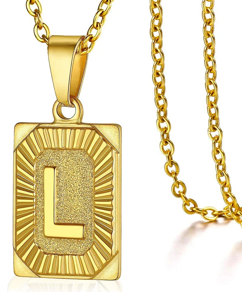 Initial Pendant Necklace for Women/MEN.  Simple Stainless Steel Cuba Link Charm.  Letter Square Neckla Jewelry 
MATHCING  Giftts