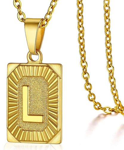Initial Pendant Necklace for Women/MEN.  Simple Stainless Steel Cuba Link Charm.  Letter Square Neckla Jewelry 
MATHCING  Giftts