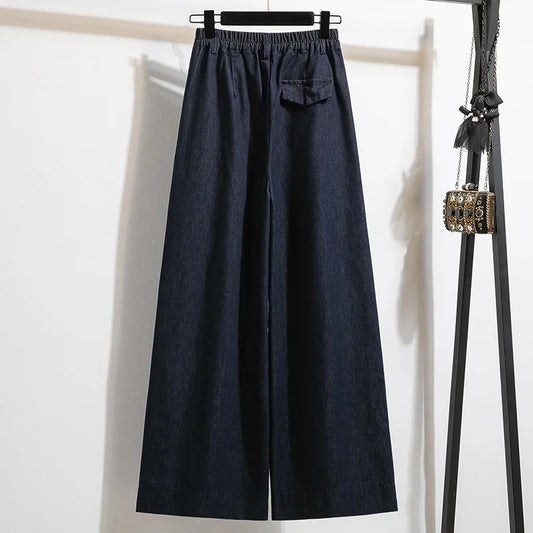 Original Color,  American  Style, Loose  and Wide Leg Jeans for Women.   Casual,  Spring,   Plus Size,  Floor Length, Straight Leg Pants