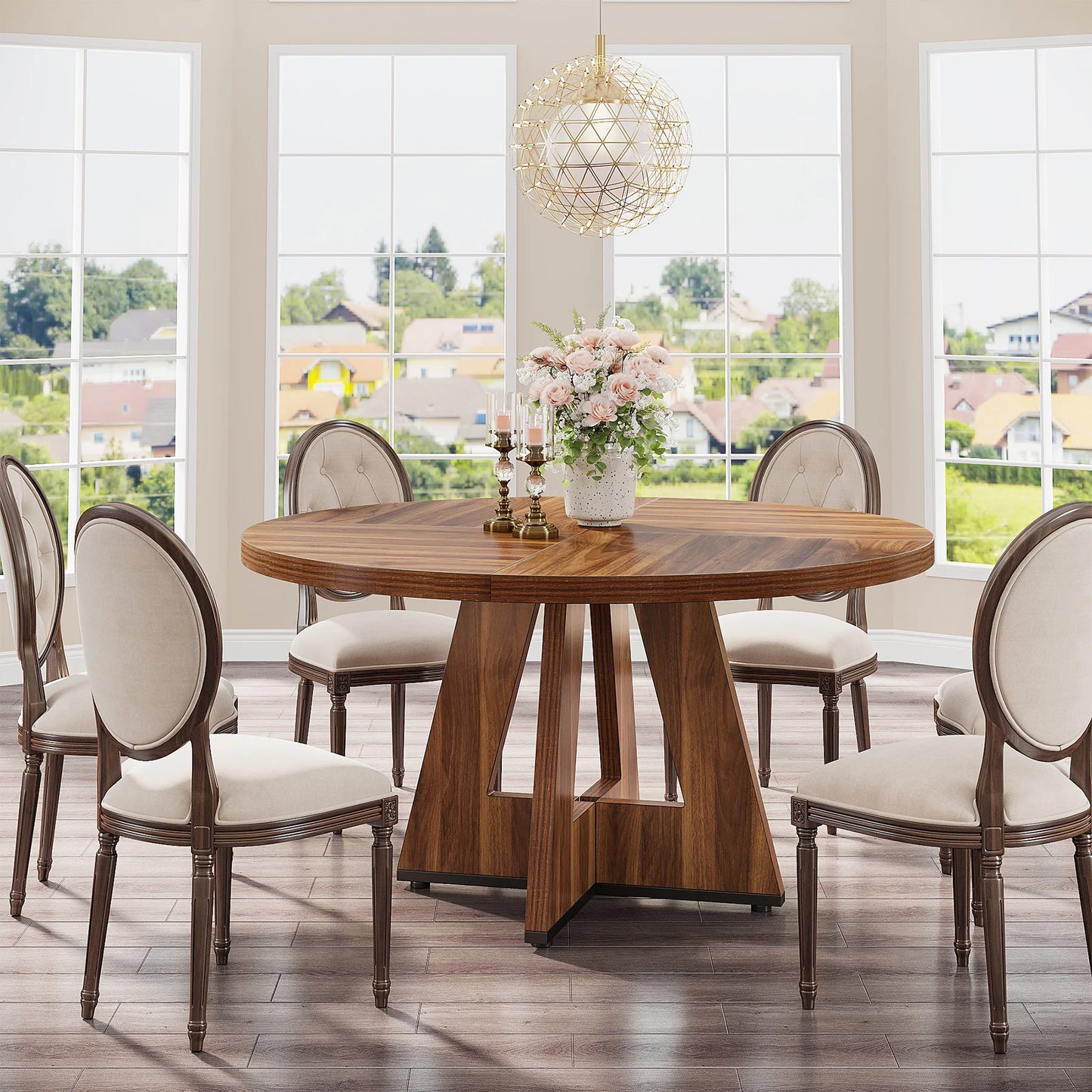 Round Dining Table for 4' 47" Farmhouse Kitchen Table Small Dinner Table Kitchen Dinning Table