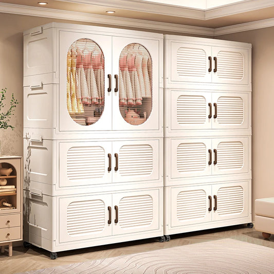 60cm Double-Door Foldable Wardrobe with Wheels - Large Capacity Magnetic Closure Storage for Clothes/Quilts, Bedroom/Living Room