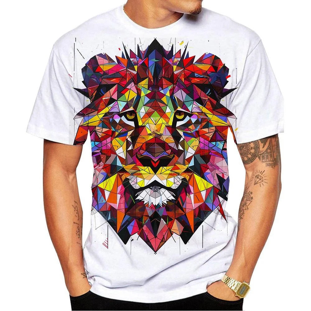 New Fashion Men's and Women's,  Kids O Neck 3D HD Printed Geometric Lion Pattern T-shirt.   Street Style,  Unisex Fashion Top 100-6XL