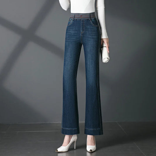 Women's Autumn New High Quality Mid to High Waist Micro Jeans.  Large Size Elastic Waist Stretch, Slimming Casual Pants