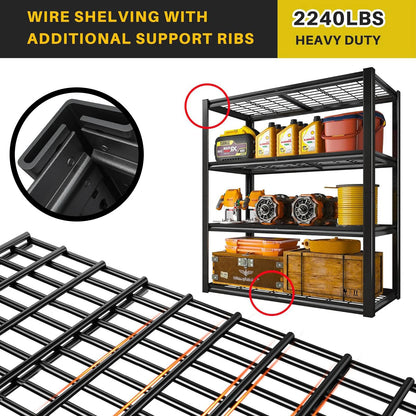 Sturdy 4-Shelf Garage Storage Unit, Supports Up to 2240 Pounds - Dimensions: 40" Wide X 19.5" Deep X 59.5" High