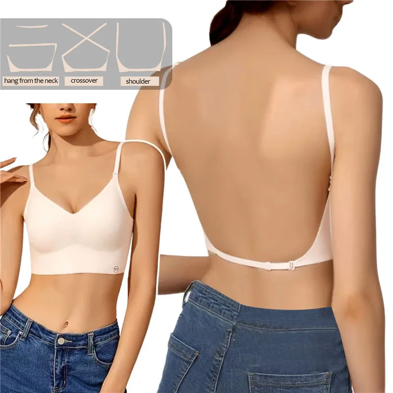 Backless Top for Dresses,  Sexy Lingerie with Transparent Straps.   Push Up Strapless Underwear