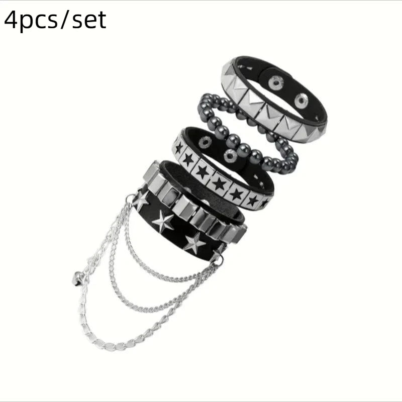 1 Set Bracelets For Men and  Women.   Spike,  Rivets, PU Leather Bracelet Bangles,  Jewelry Gift
