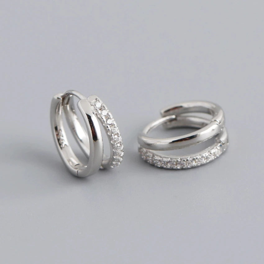 Stainless Steel Gold Color Circle Hoop Earrings for Women Simple Cubic Zircon Double Ring Earring Cartilage Piercing Jewelry