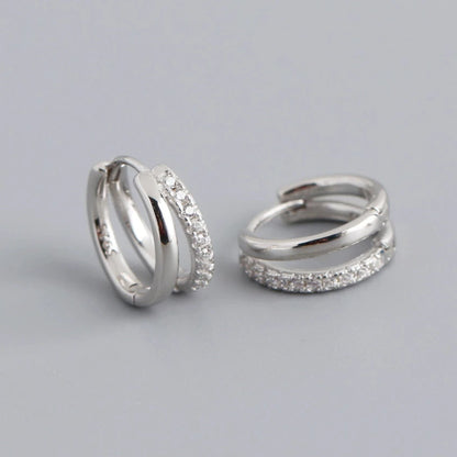 Stainless Steel Gold Color Circle Hoop Earrings for Women Simple Cubic Zircon Double Ring Earring Cartilage Piercing Jewelry