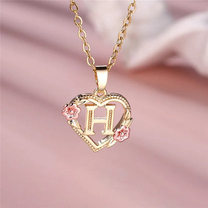 A-Z Letter Flower Pendant Necklace,  Yellow Gold  Wedding Jewelry GifTS