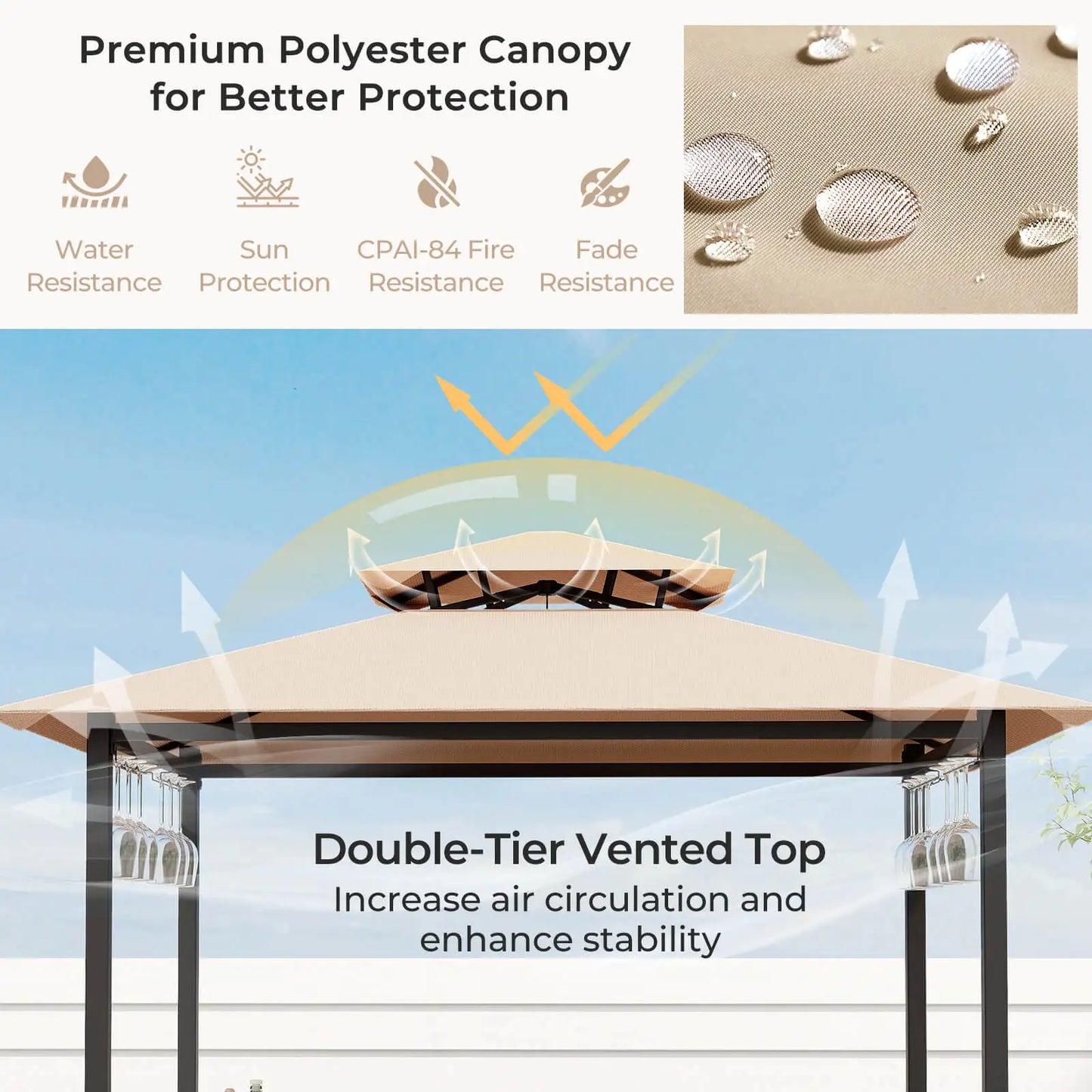 3 PCS,  Patio Bar Set with Tempered Glass Bar Table, Metal Storage Shelves for Garden Storage