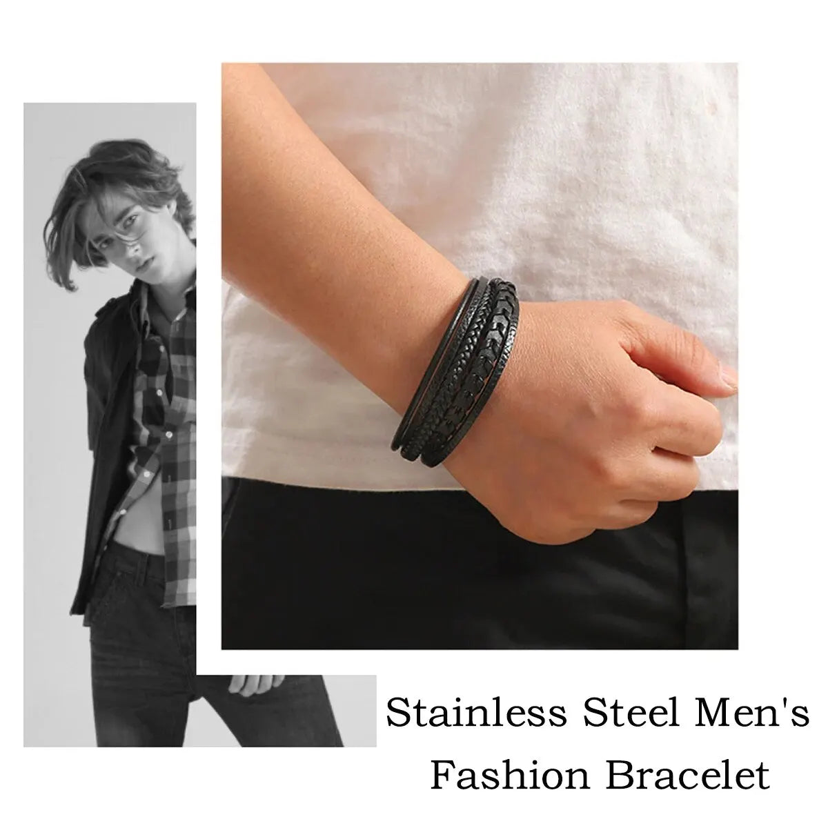 1pc Fashion Accessories MEN'S Multi-layered Vintage Leather Rope Braided Bracelet.  Women who don't have tiny wrists might find a fit.   Alloy Magnetic Buckle Bracelet.  BROWN then Black available if you hurry.  Blue is almos