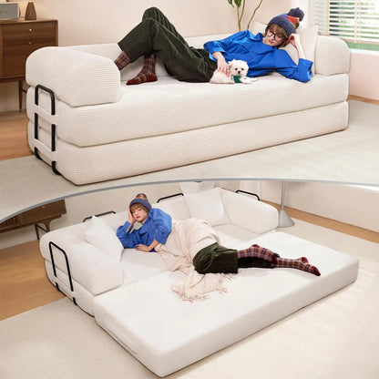 79" Convertible Sofa Bed, Boneless Corduroy Sleeper,  Foldable Modular Couch, Memory Foam Compressed Sofa in A Box, Customized
