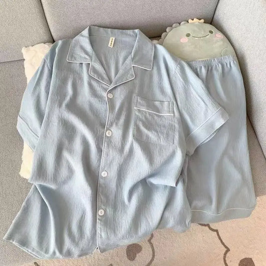 Men's Luxury Solid Color Short Sleeve Lapel Top And Elastic Shorts.   Plus Size Summer Loungewear/ Sleepwear